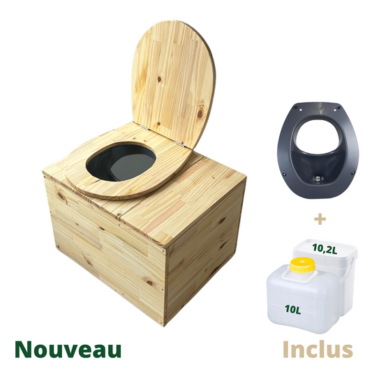 Toilette sèche en bois massif avec compartiment copeaux intégré - Séparateur d'urine