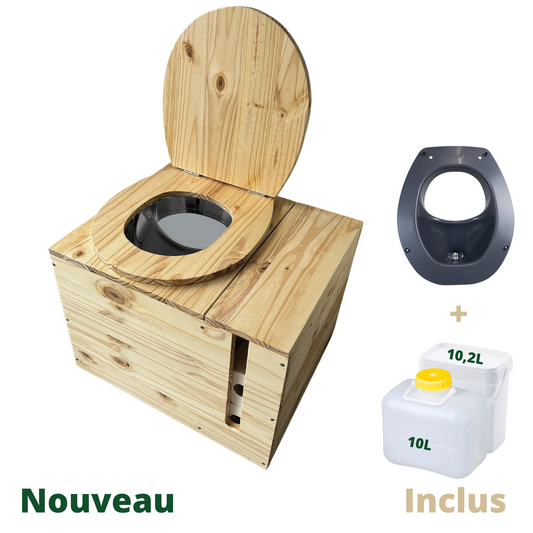 Toilette sèche en bois massif avec compartiment copeaux et papier toilette intégré - Séparateur d'urine