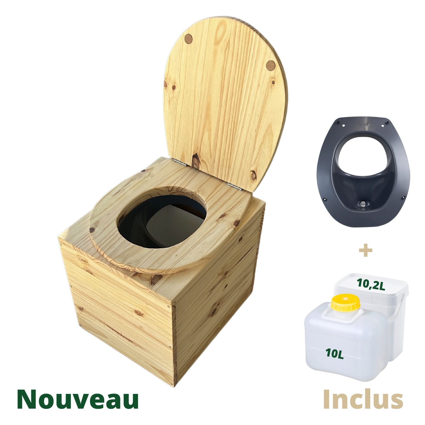Toilette sèche compacte en bois massif - Séparateur d'urine