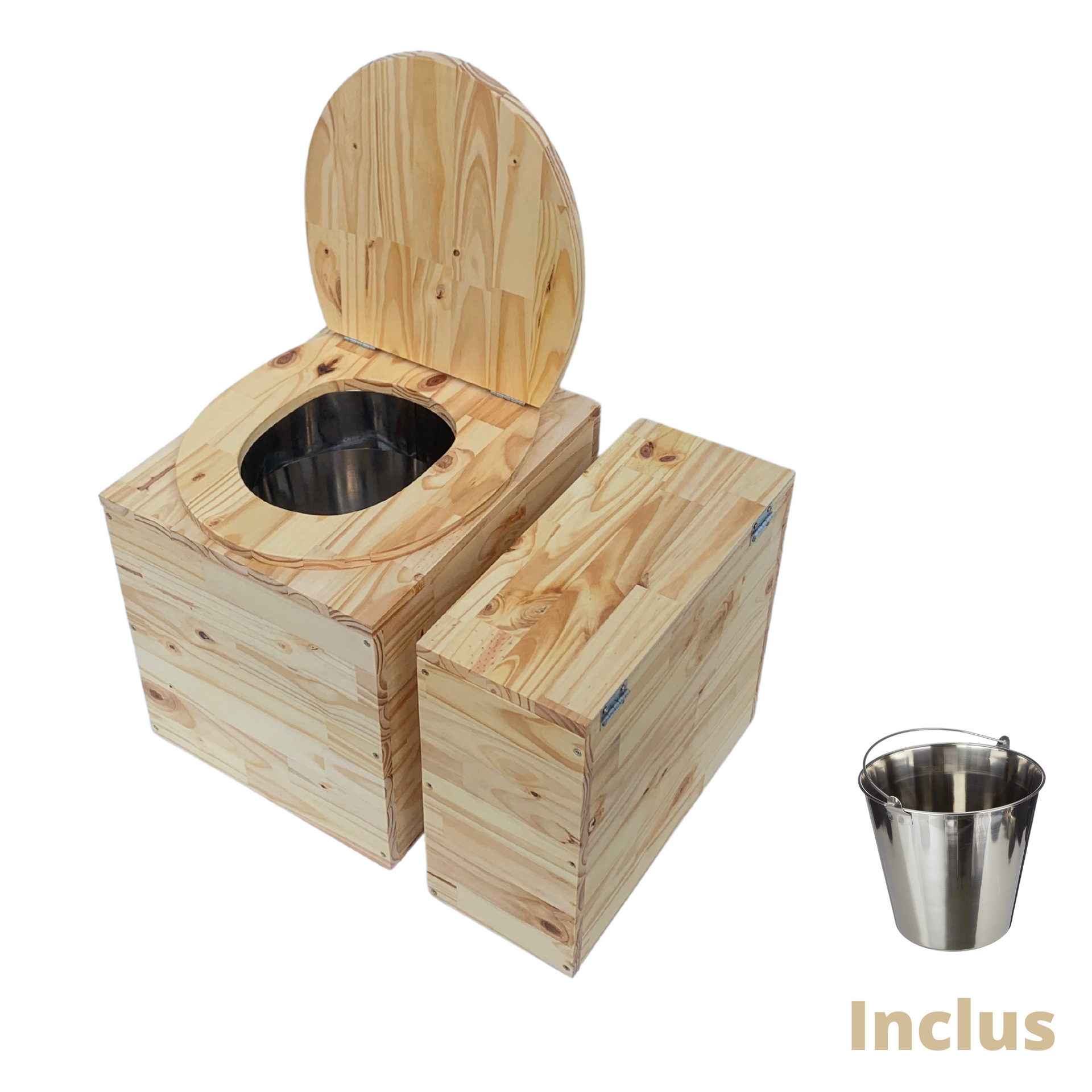 Toilette sèche compacte en bois massif avec compartiment copeaux