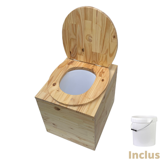 Toilette sèche compacte en bois massif - Seau plastique