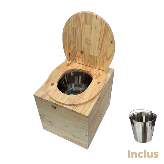 Toilette sèche compacte en bois massif - Seau inox