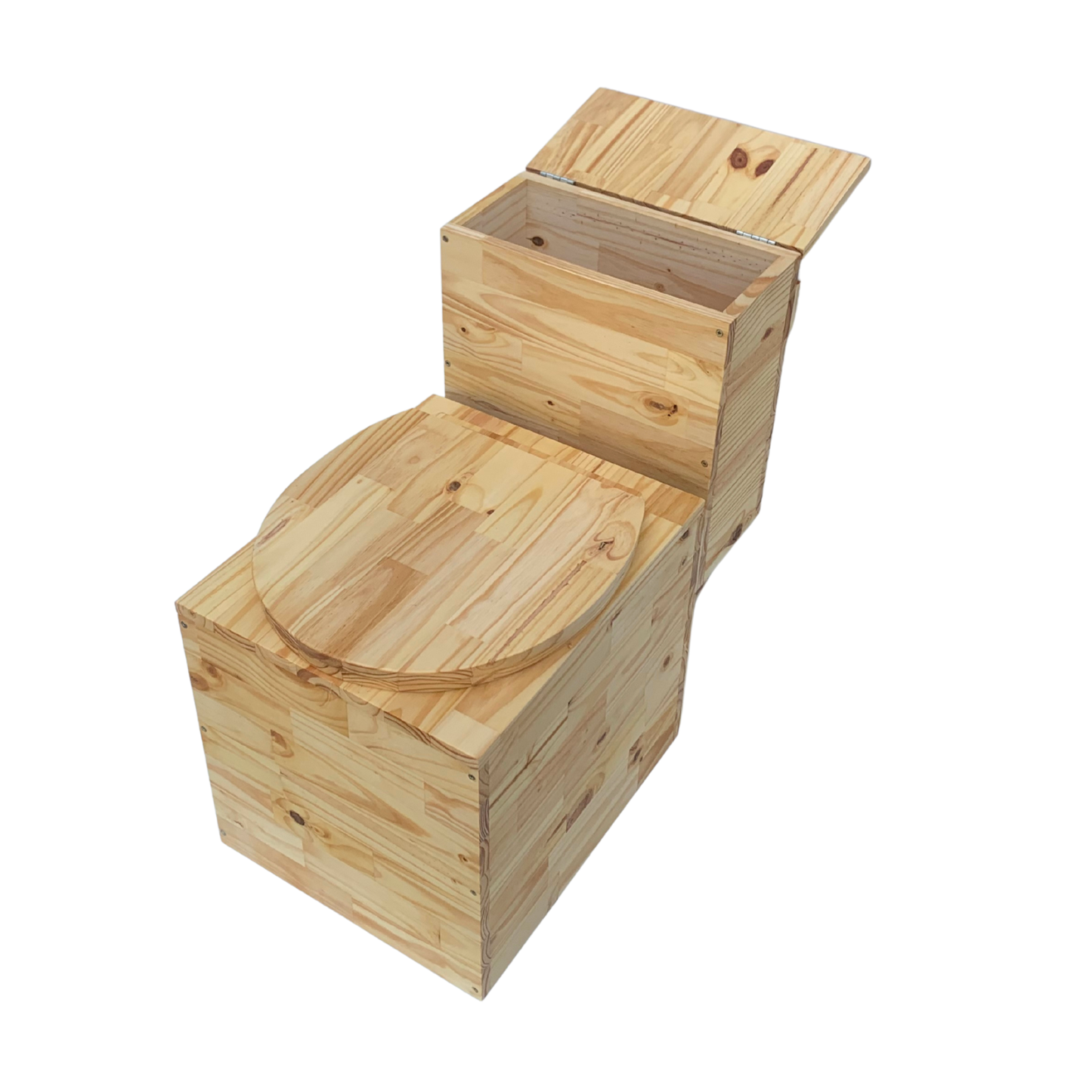 Toilette sèche en bois massif avec compartiment copeaux à l'arrière - Séparateur d'urine