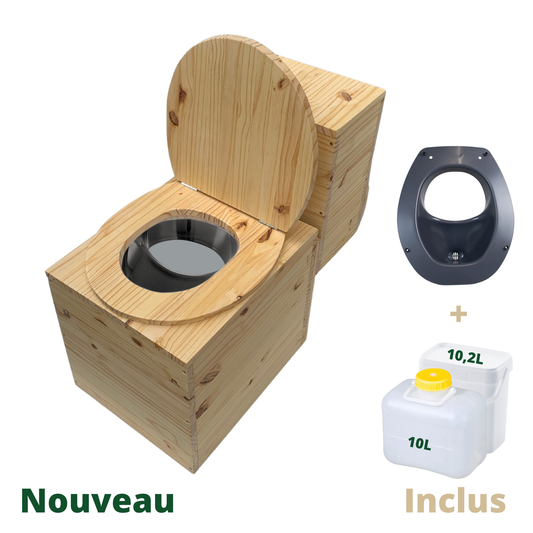 Toilette sèche en bois massif avec compartiment copeaux à l'arrière - Séparateur d'urine
