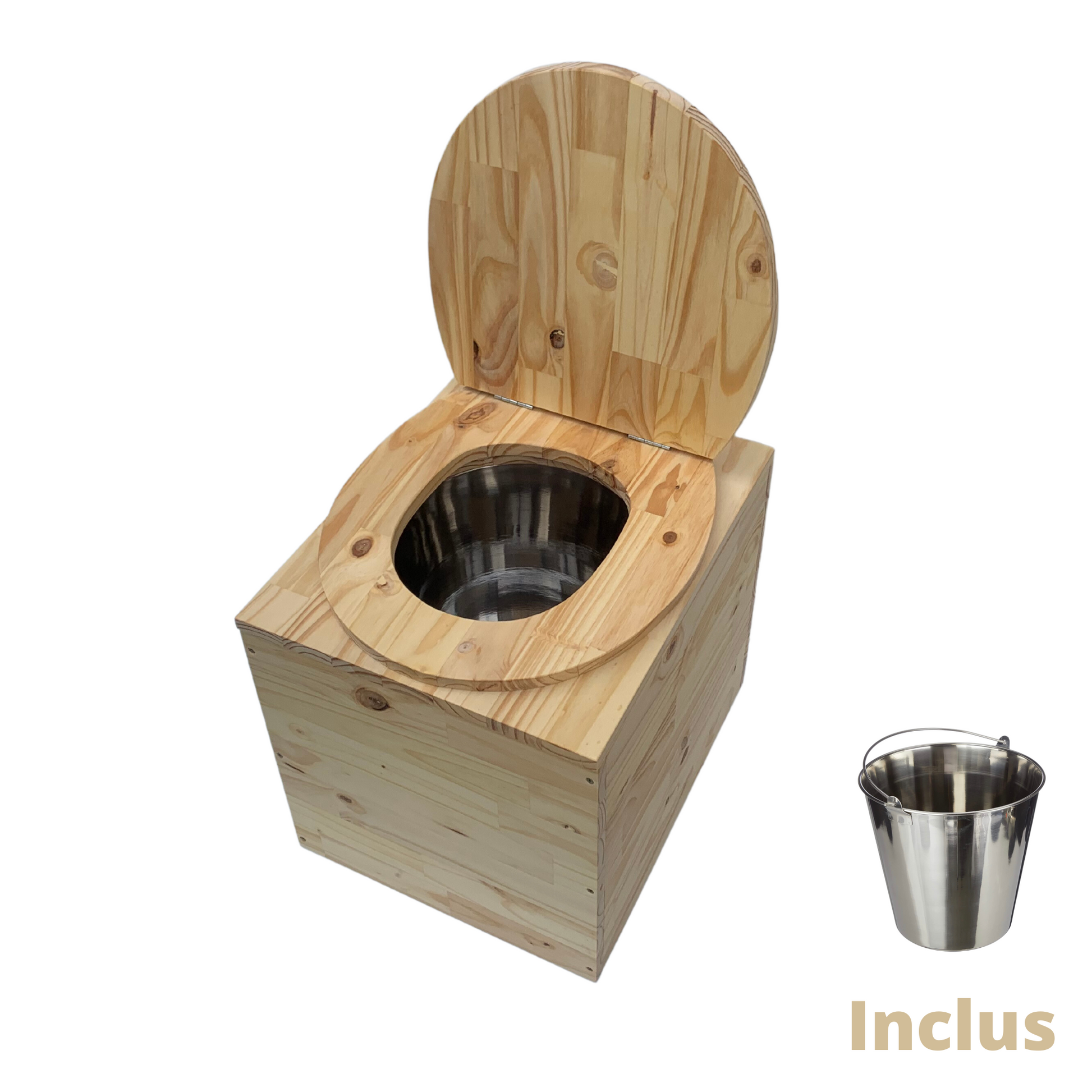 Toilette sèche compacte en bois massif - Seau inox – Alfortbois