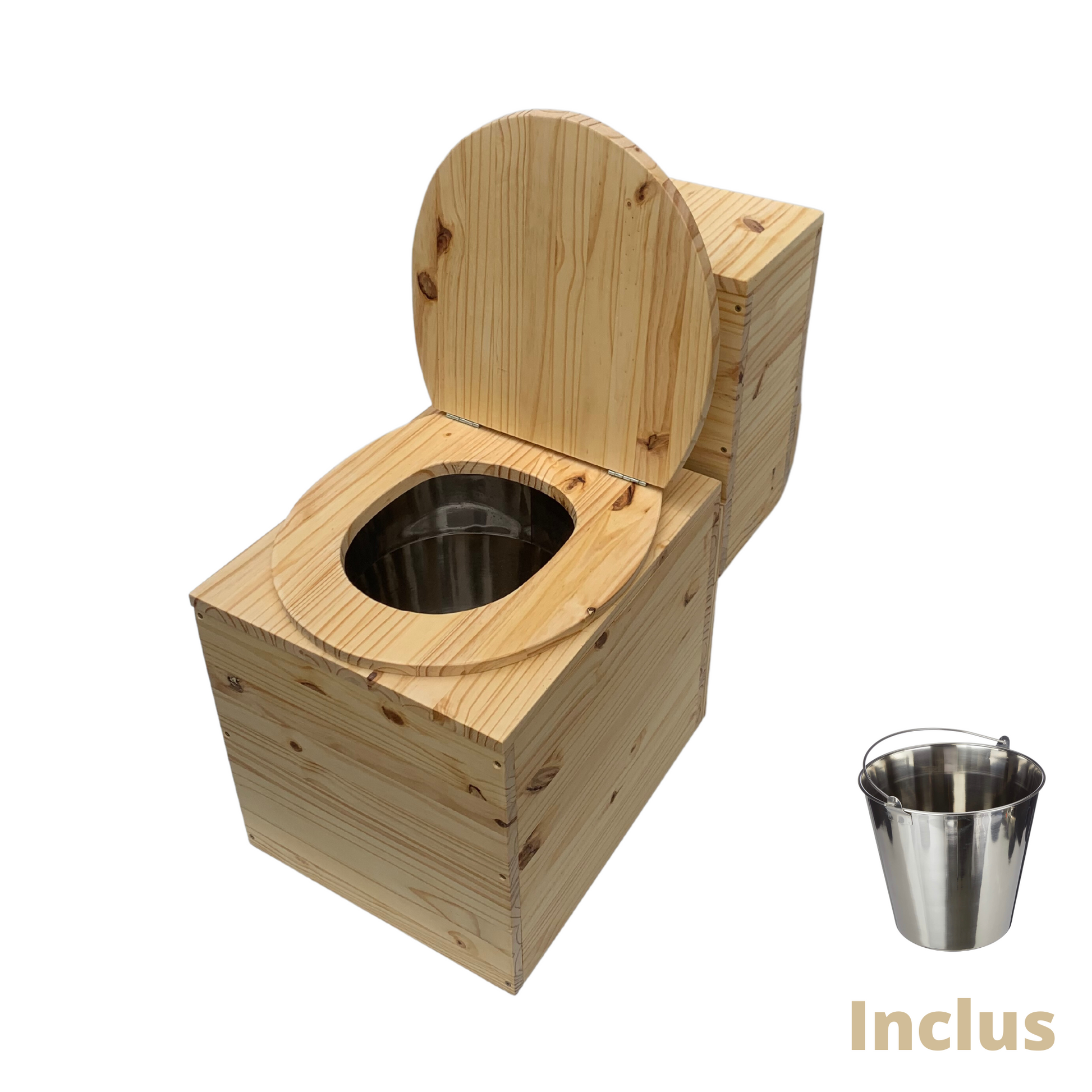 Toilette sèche en bois massif avec compartiment copeaux à l