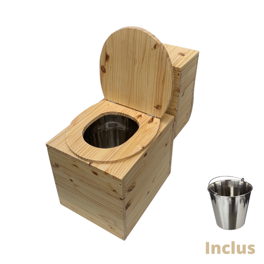 Toilettes sèches avec compartiment copeaux à l'arrière - Seau inox